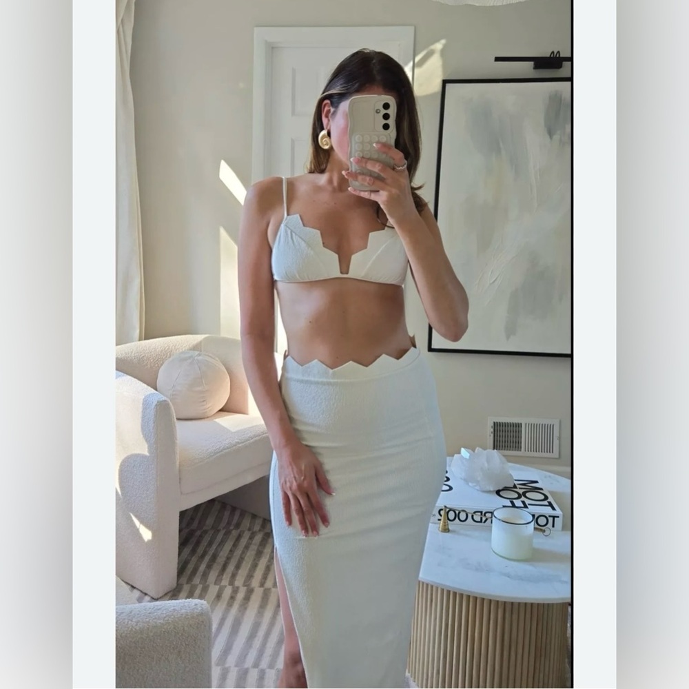 NWT Vix Firenze Imani White Midi Skirt Set Scalloped Hem Resort Vacation